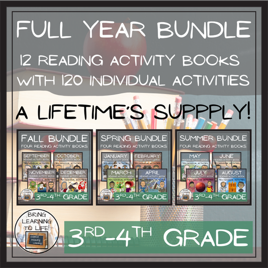 Full Year Close Reading Comprehension Book Bundle | 3rd Grade & 4th Grade
