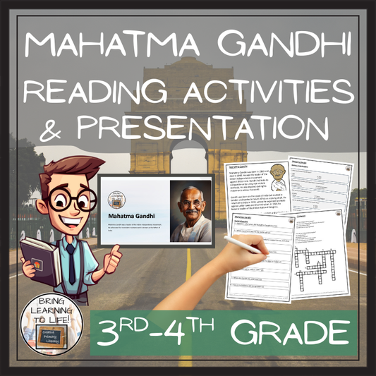Mahatma Gandhi Close Reading Comprehension Activities | 3rd Grade & 4th Grade
