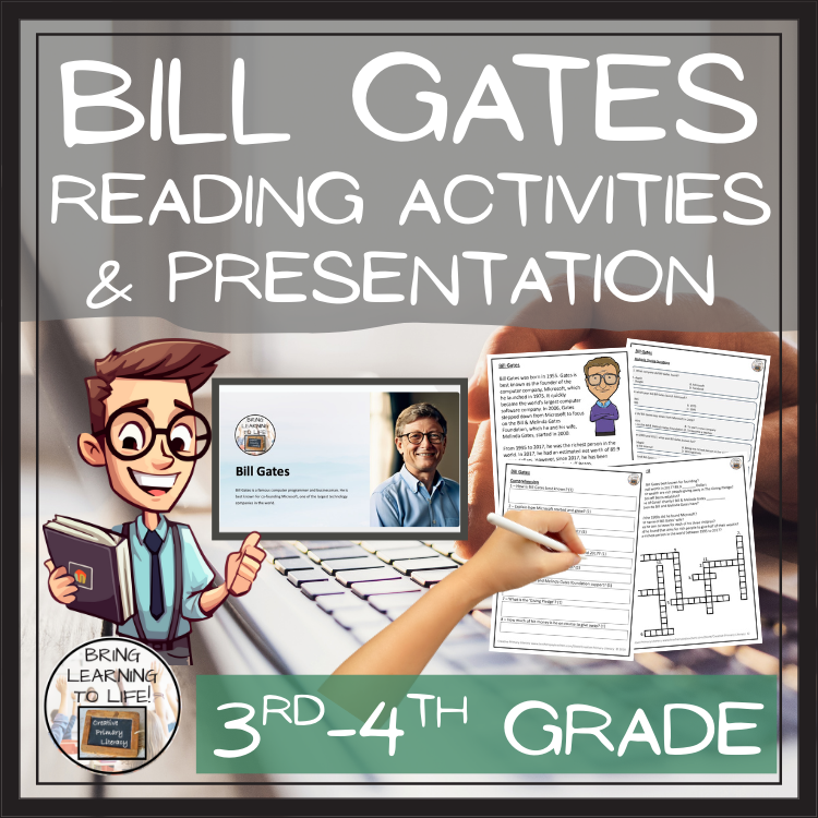 Bill Gates Close Reading Comprehension Activities | 3rd Grade & 4th Grade