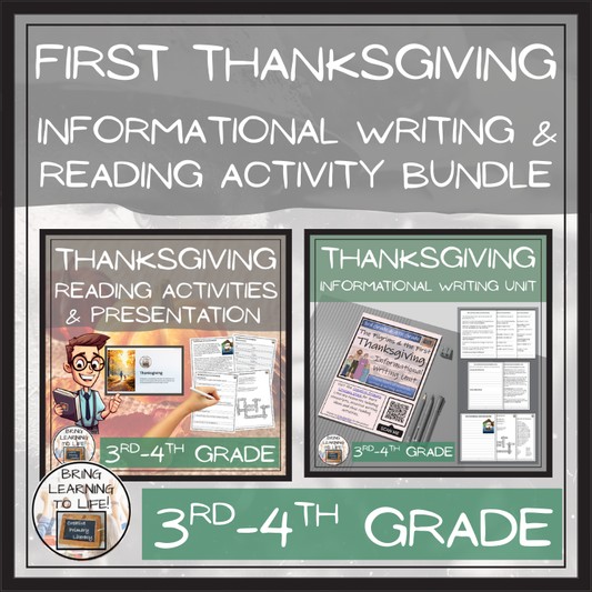 First Thanksgiving Close Reading & Informational Writing Bundle | 3rd & 4th Grade