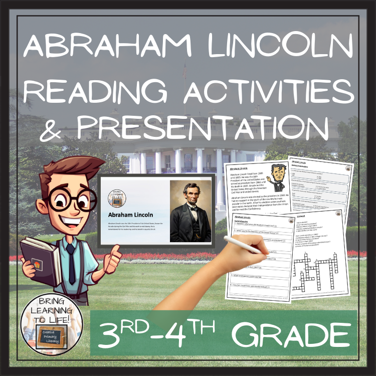Abraham Lincoln Close Reading Comprehension Activities | 3rd Grade & 4th Grade