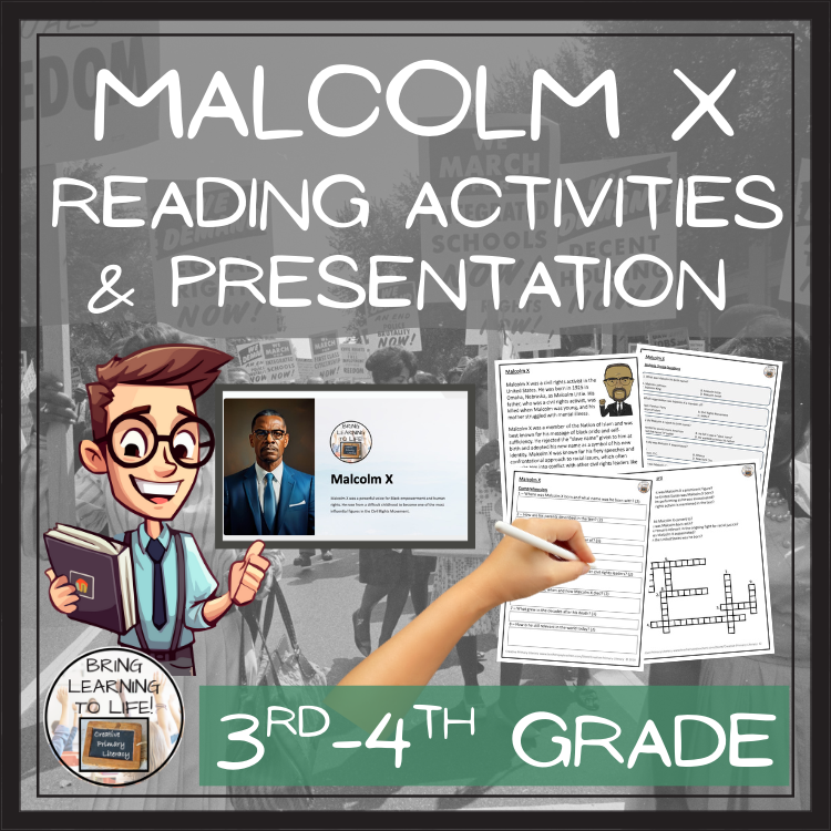 Malcolm X Close Reading Comprehension Activities | 3rd Grade & 4th Grade