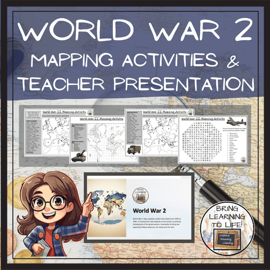 World War II Map Activity & Teaching Presentation featuring engaging mapping activities and illustrations for students.