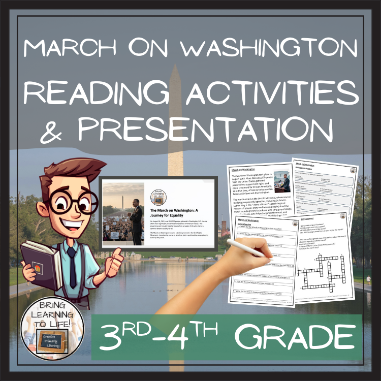 March on Washington Close Reading Comprehension Activities | 3rd & 4th Grade