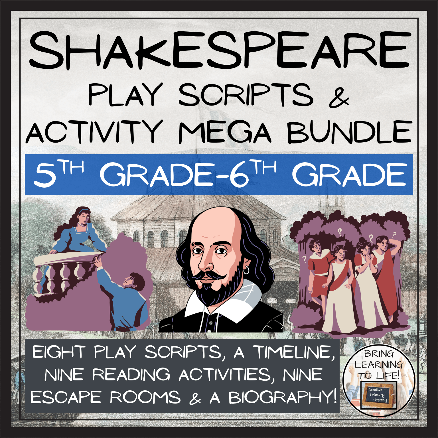 William Shakespeare Play Scripts & Activities Mega Bundle | 5th-6th Grade featuring play scripts and activities for students.