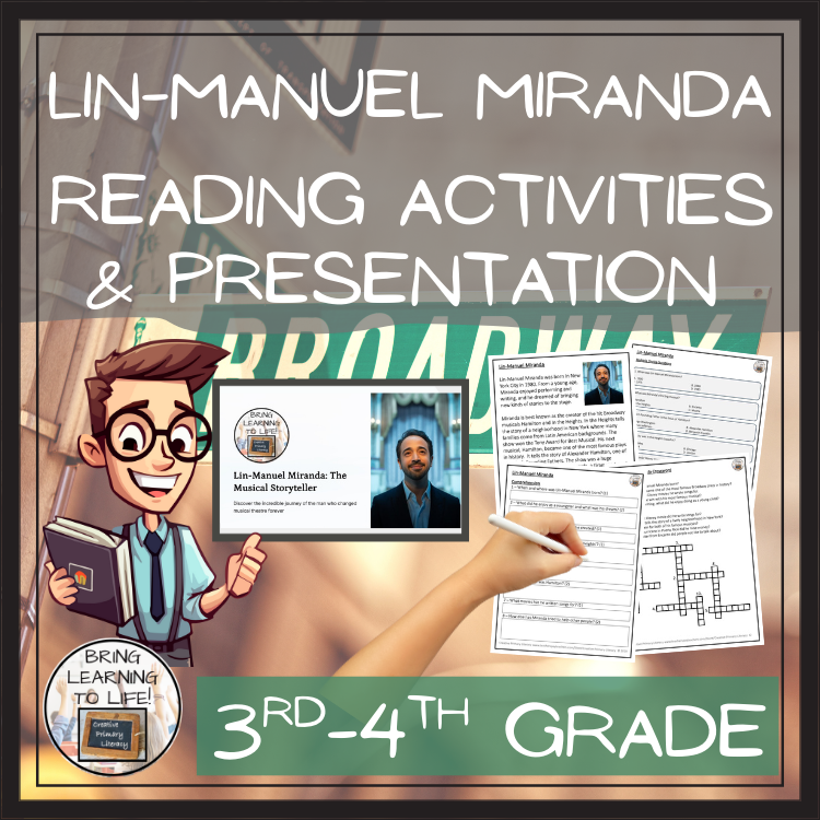 Lin-Manuel Miranda Close Reading Comprehension Activities | 3rd & 4th Grade