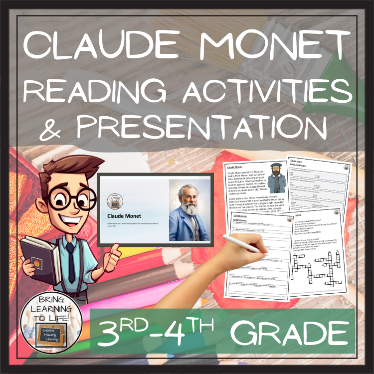 Claude Monet Close Reading Comprehension Activities | 3rd Grade & 4th Grade