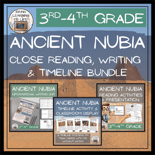 Ancient Nubia Close Reading, Writing & Timeline Bundle | 3rd–4th Grade educational resources for students.