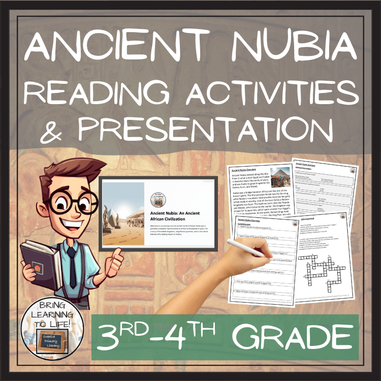 Ancient Nubia reading activities and presentation for 3rd-4th grade students.