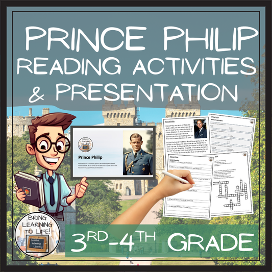 Prince Philip Close Reading Comprehension Activities | 3rd Grade & 4th Grade