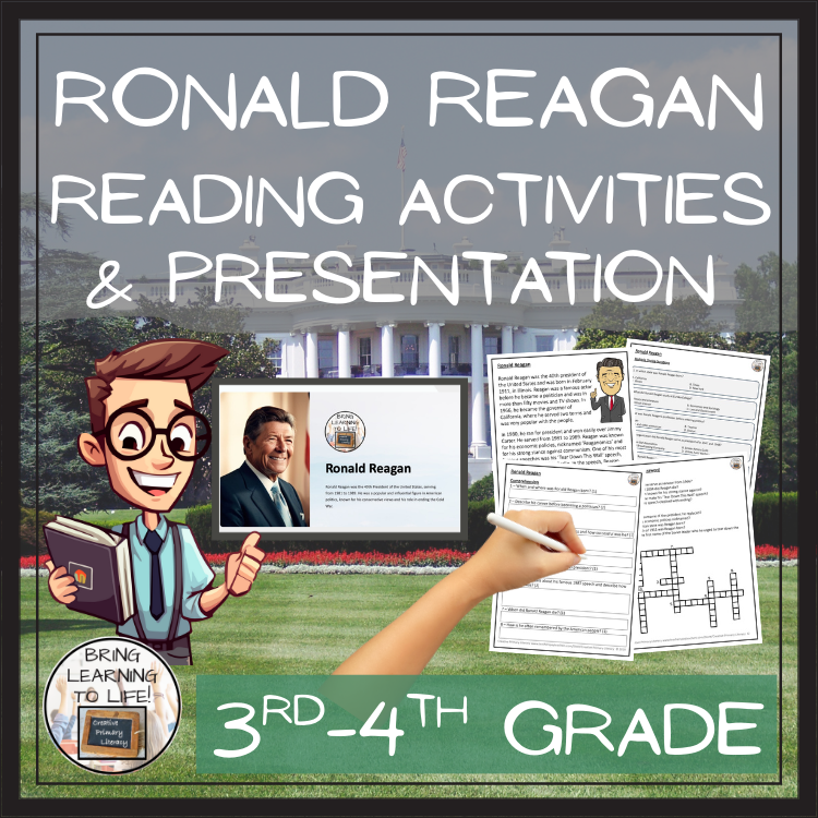 Ronald Reagan Close Reading Comprehension Activities | 3rd Grade & 4th Grade