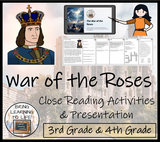 War of the Roses Close Reading Comprehension Activities | 3rd Grade & 4th Grade