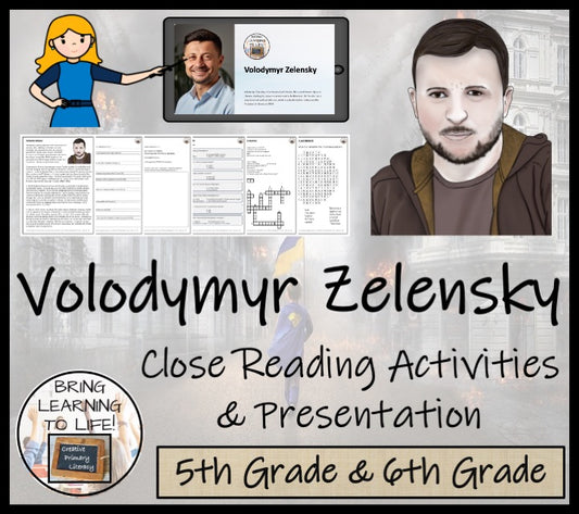 Volodymyr Zelensky Close Reading Comprehension Activities | 5th & 6th Grade