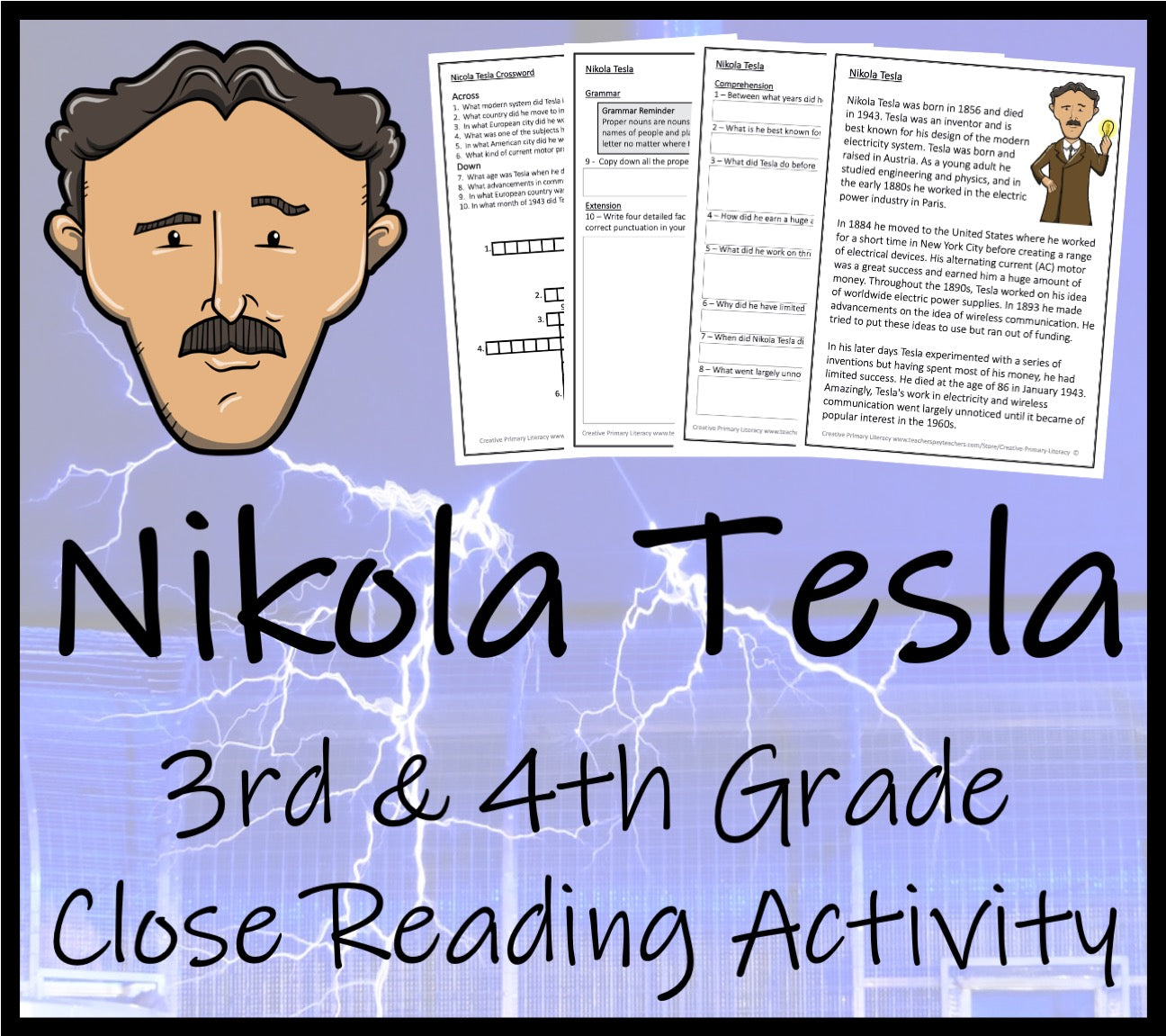Nikola Tesla Close Reading Comprehension Activity | 3rd Grade & 4th Grade