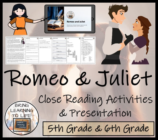 Romeo and Juliet Close Reading Comprehension Activities | 5th Grade & 6th Grade