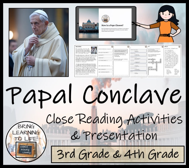 Papal Conclave Close Reading Comprehension Activities | 3rd Grade & 4th Grade