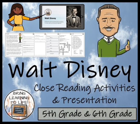 Walt Disney Close Reading Comprehension Activity | 5th Grade & 6th Grade