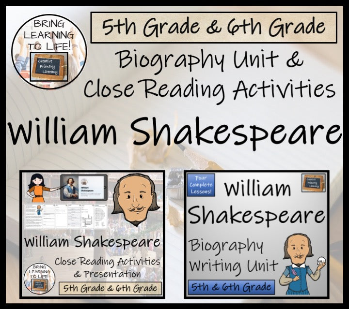 William Shakespeare Close Reading & Biography Bundle | 5th Grade & 6th Grade