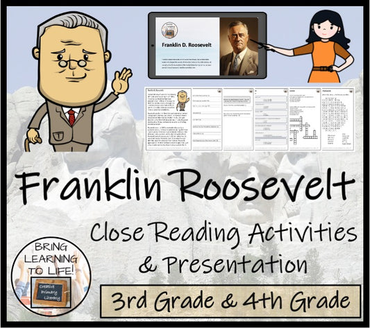 Franklin Roosevelt Close Reading Comprehension Activities | 3rd Grade & 4th Grade