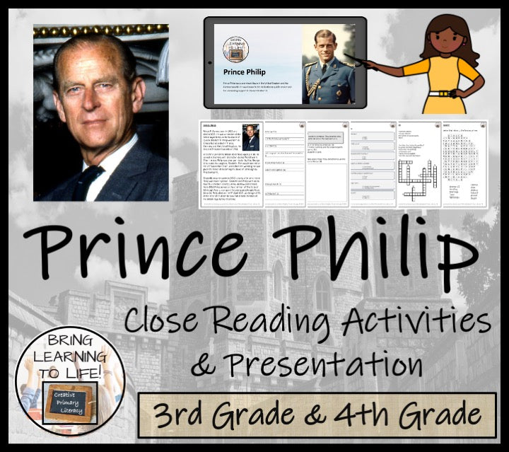 Prince Philip Close Reading Comprehension Activities | 3rd Grade & 4th Grade