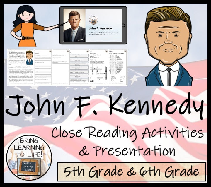 John Kennedy Close Reading Comprehension Activities | 5th Grade & 6th Grade