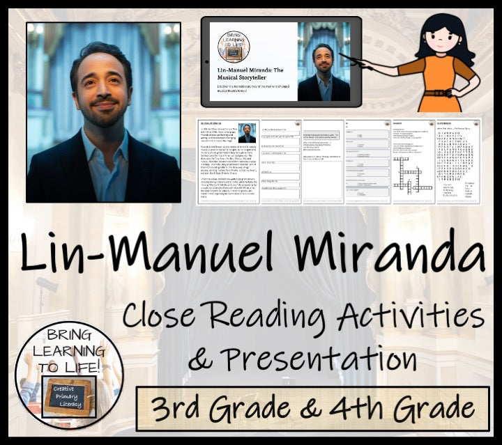 Lin-Manuel Miranda Close Reading Comprehension Activities | 3rd & 4th Grade