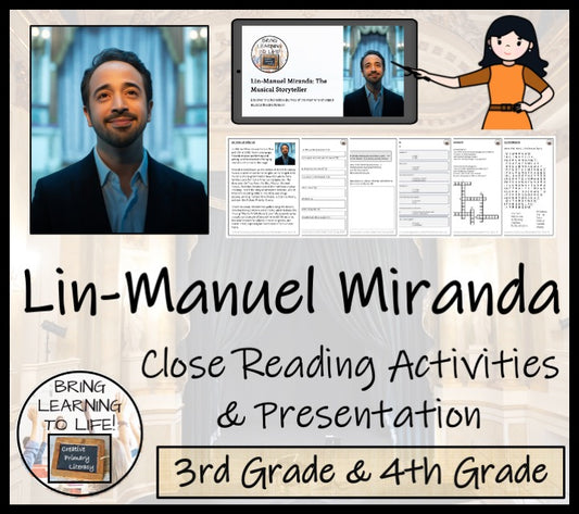 Lin-Manuel Miranda Close Reading Comprehension Activities | 3rd & 4th Grade