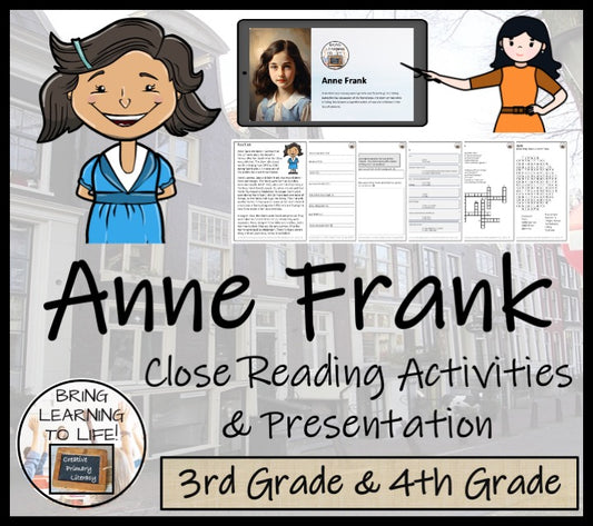 Anne Frank Close Reading Comprehension Activities | 3rd Grade & 4th Grade