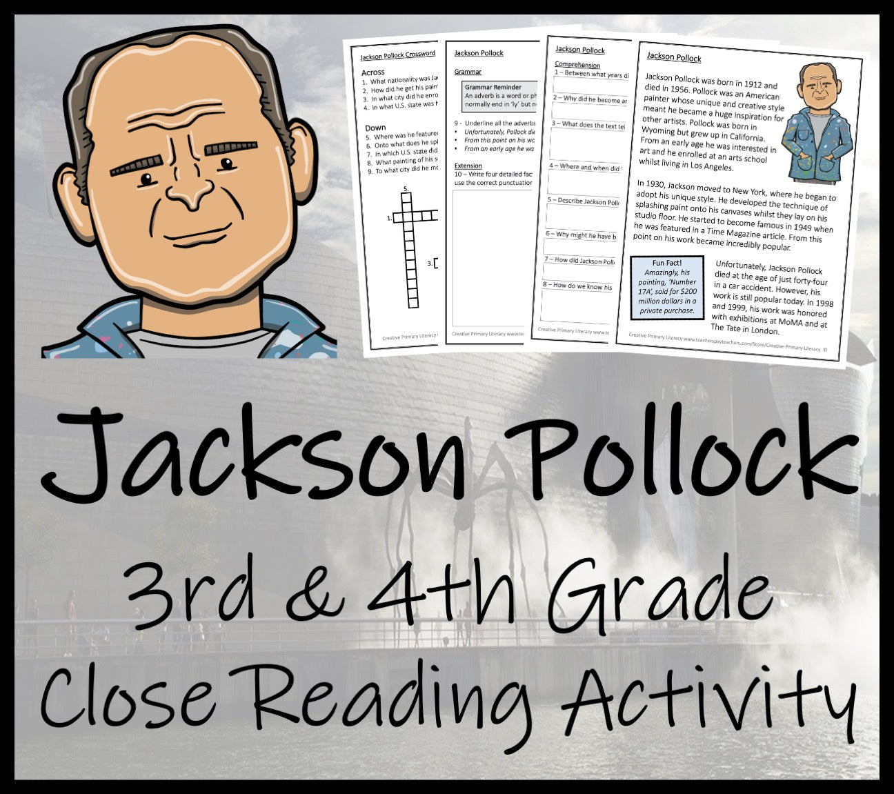 Jackson Pollock Close Reading Comprehension Activity | 3rd Grade & 4th Grade