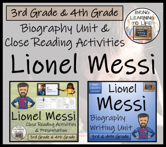 Lionel Messi Close Reading & Biography Bundle |3rd Grade & 4th Grade