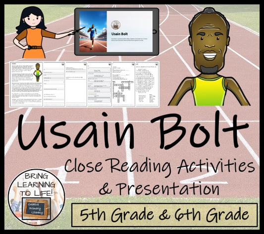 Usain Bolt Close Reading Comprehension Activities | 5th Grade & 6th Grade