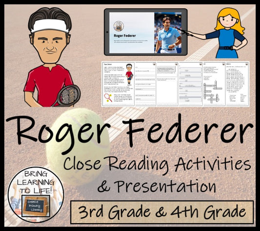 Roger Federer Close Reading Comprehension Activities | 3rd Grade & 4th Grade