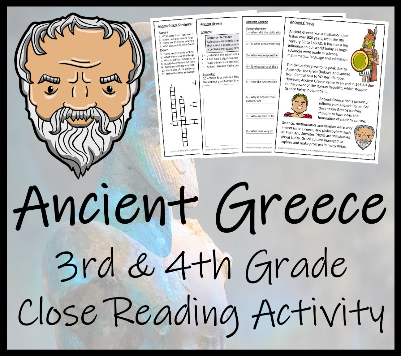 Ancient Greece Close Reading Comprehension Activity | 3rd Grade & 4th Grade