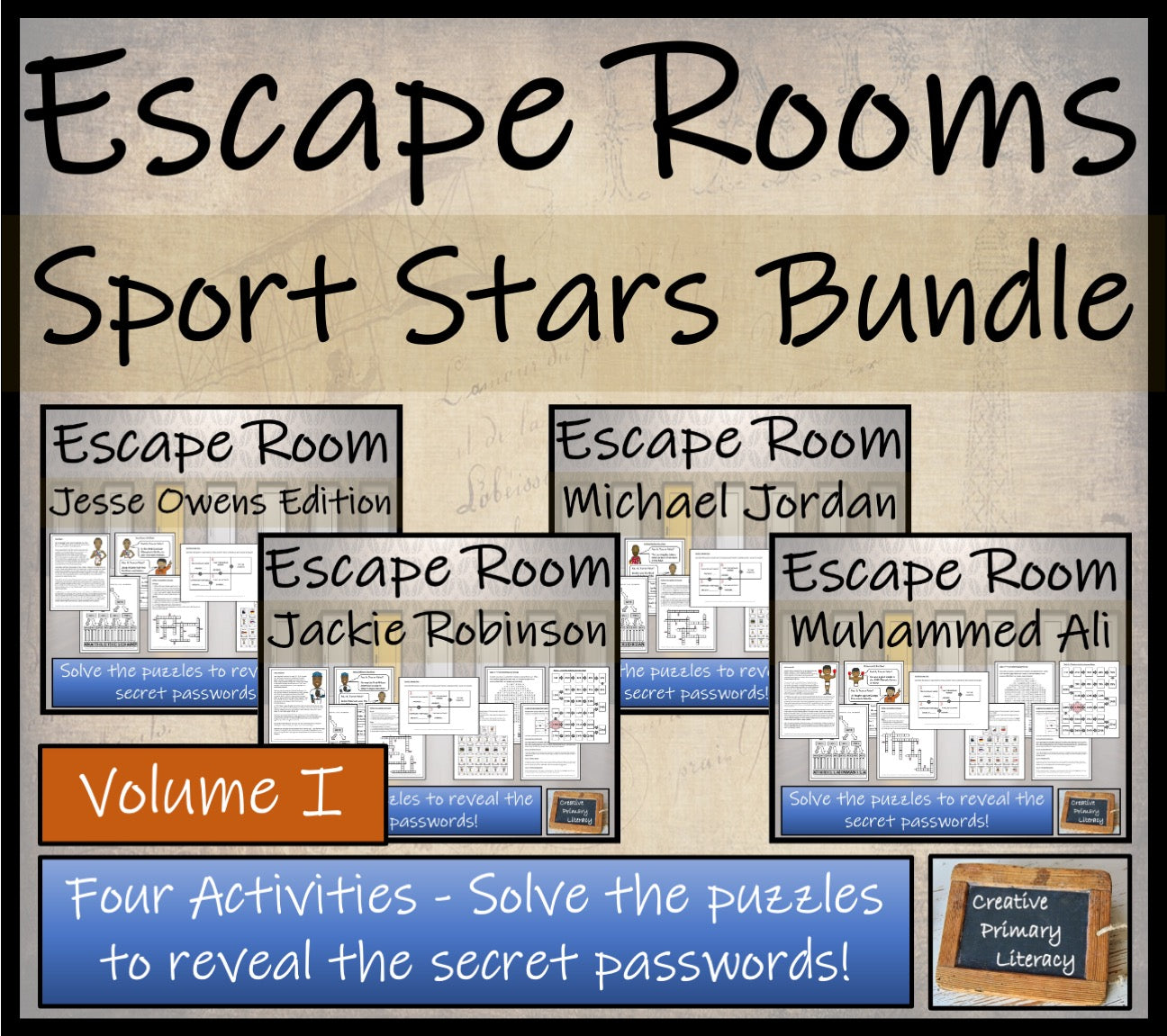 Sport Stars Volume 1 Escape Room Activity Bundle | 5th Grade & 6th Grade