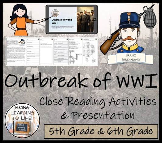 Outbreak of World War I Close Reading Comprehension Activities | 5th & 6th Grade