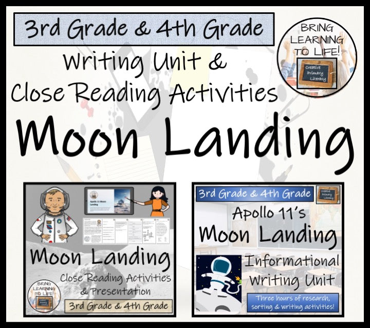 Moon Landing Close Reading & Informational Writing Bundle | 3rd Grade & 4th Grade