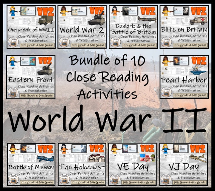 World War II Close Reading Comprehension Activity Bundle | 5th & 6th Grade