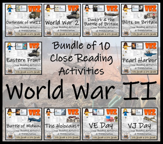 World War II Close Reading Comprehension Activity Bundle | 5th & 6th Grade