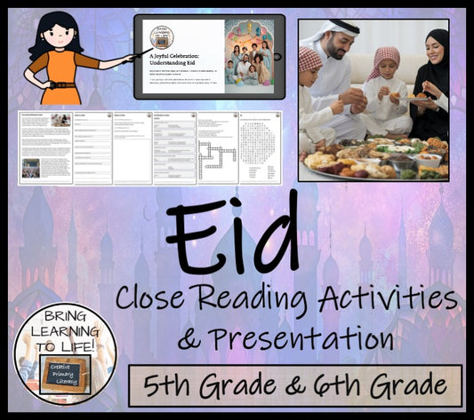Eid Close Reading Comprehension Activities | 5th Grade & 6th Grade