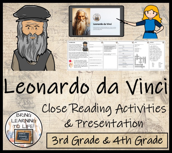 Leonardo da Vinci Close Reading Comprehension Activities | 3rd Grade & 4th Grade