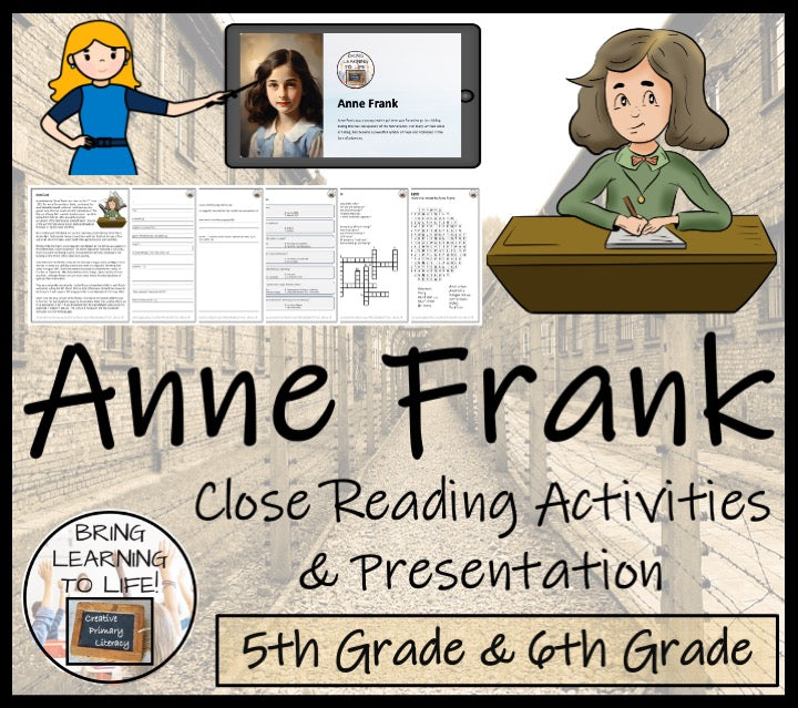 Anne Frank Close Reading Comprehension Activities | 5th Grade & 6th Grade