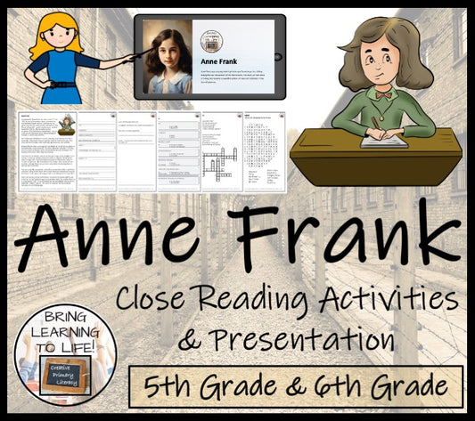 Anne Frank Close Reading Comprehension Activities | 5th Grade & 6th Grade