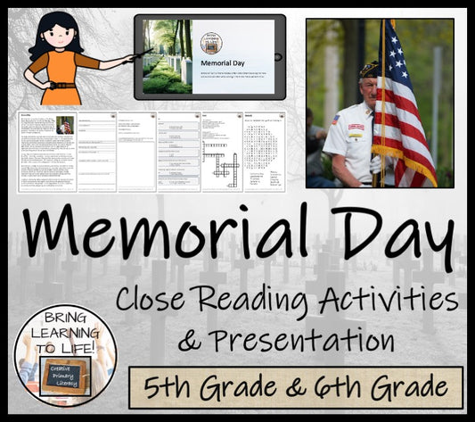 Memorial Day Close Reading Comprehension Activities | 5th Grade & 6th Grade