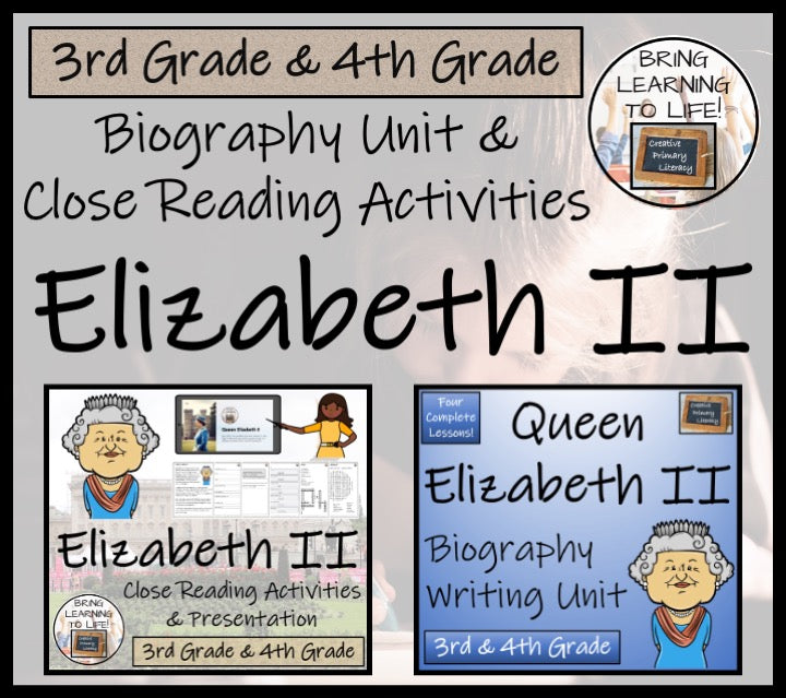 Queen Elizabeth II Close Reading & Biography Bundle | 3rd Grade & 4th Grade