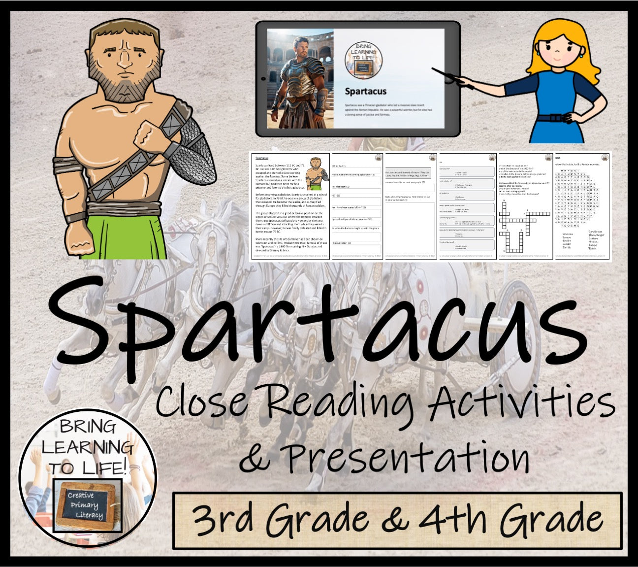 Spartacus Close Reading Comprehension Activities | 3rd Grade & 4th Grade