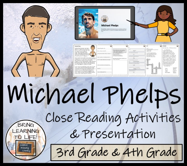 Michael Phelps Close Reading Comprehension Activities | 3rd Grade & 4th Grade