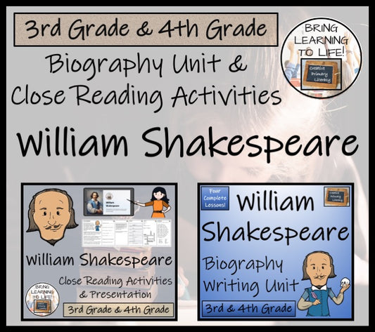 William Shakespeare Close Reading & Biography Bundle | 3rd Grade & 4th Grade