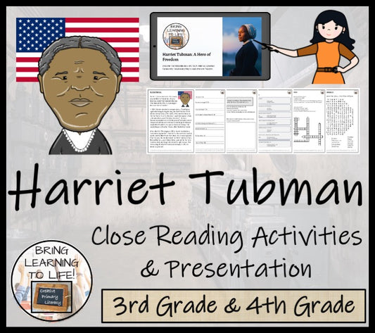 Harriet Tubman Close Reading Comprehension Activities | 3rd Grade & 4th Grade