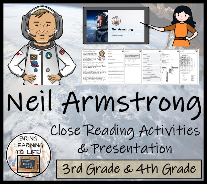 Neil Armstrong Close Reading Comprehension Activities | 3rd Grade & 4th Grade