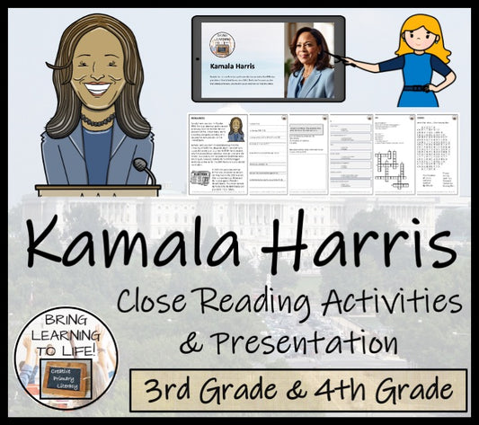 Kamala Harris Close Reading Comprehension Activities | 3rd Grade & 4th Grade